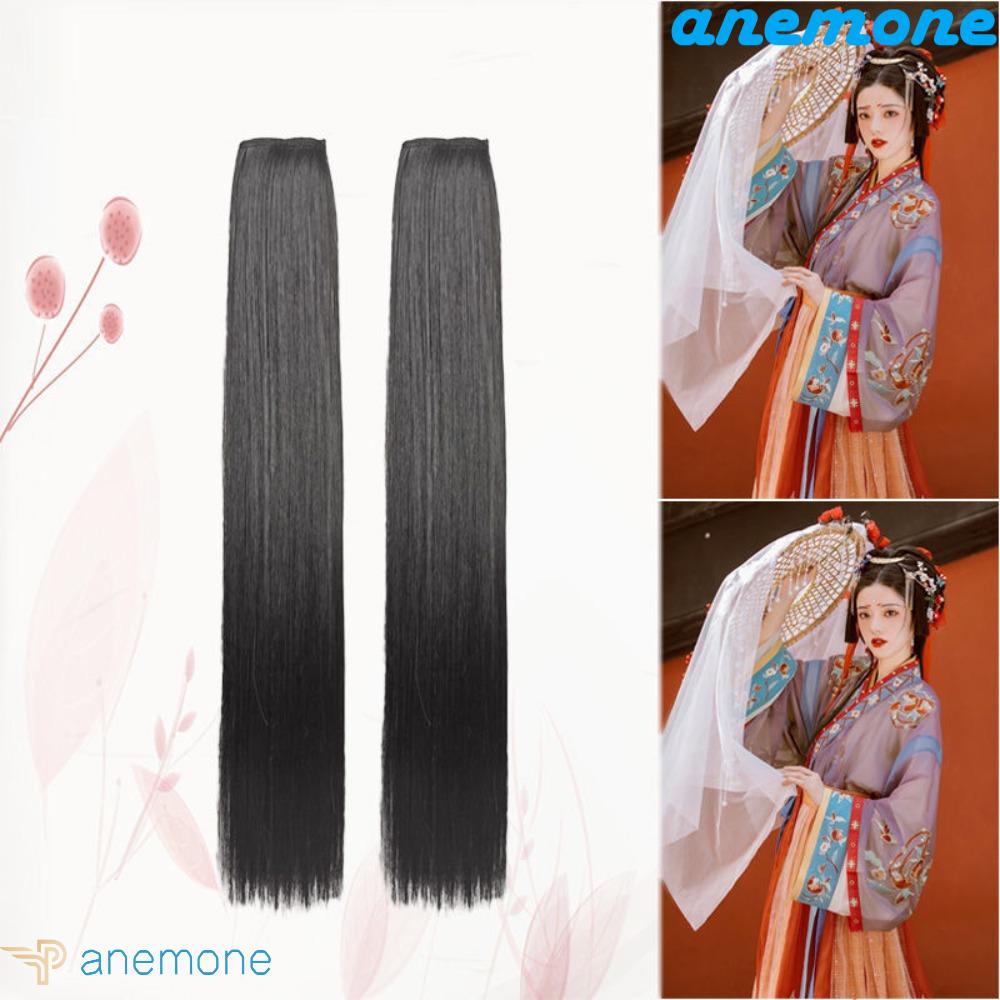 Bộ Tóc Giả Bằng Sợi Tổng Hợp Màu Đen Mượt Mà Phong Cách Trung Hoa Cổ Điển Dùng Làm Phụ Kiện Chụp