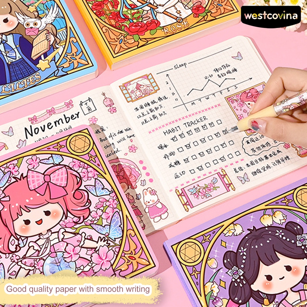 [COD]♪1 Bộ Sổ Tay Kèm Miếng Dán Đánh Dấu Trang Sách Hình Vuông Họa Tiết Hoa Hoạt Hình Nghệ Thuật