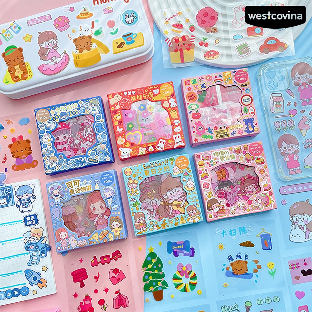 [COD]♪Hộp 100 Miếng Dán Hoạt Hình Dễ Dàng Mang Theo