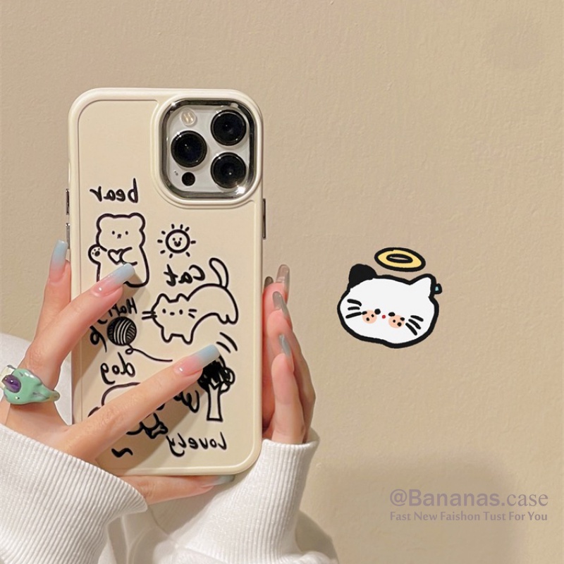 Ốp Điện Thoại Kim Loại In Hình Mèo Cho iPhone 14 Plus 14 13 12 11 Pro Max X XS