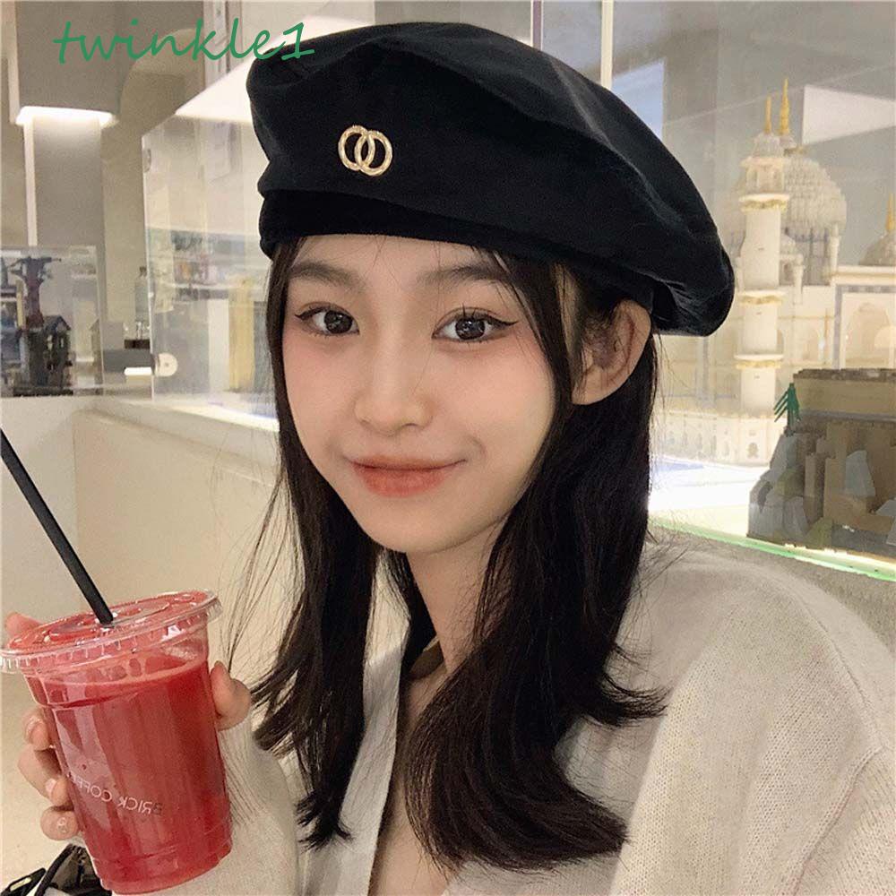 Mũ Beret Vải Nhung Đính Khoen Tròn Phong Cách Anh Quốc Ngọt Ngào