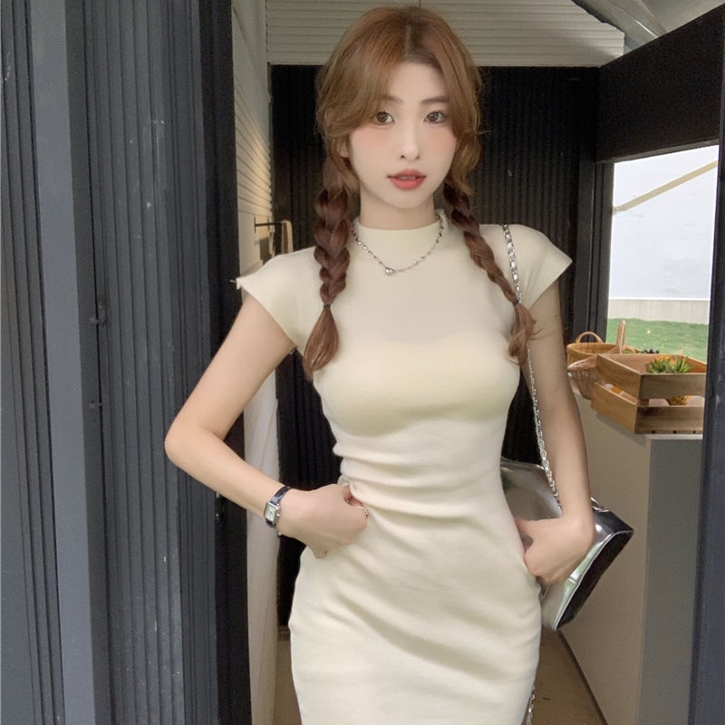 COZOK Đầm Dệt Kim Tay Cánh Tiên Màu Sắc Thanh Lịch Cho Nữ