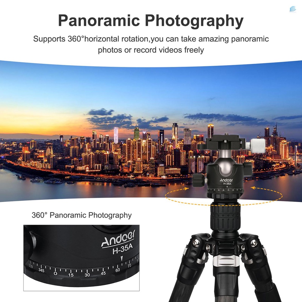 Đầu Chuyển Đổi Chân Máy Ảnh Tripod Đầu Bi Tròn Bằng Hợp Kim Nhôm Chịu Lực Thấp Tối Đa 15kg / 33lbs Andoer H-35A