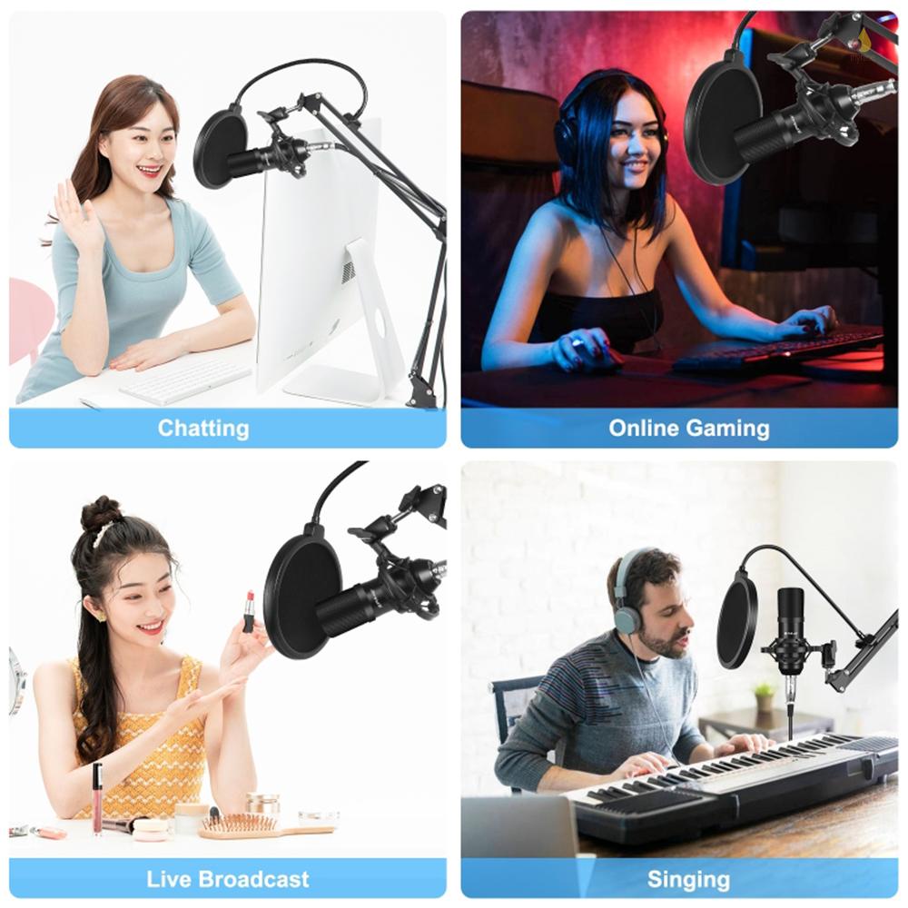 Bộ Micro Điện Dung PULUZ Hát Karaoke S-tudio Phát Sóng Cánh Tay Và Giá Đỡ Kim Loại Chống Sốc &amp; Thẻ Âm Thanh USB Cho Phòng Khách Trình Diễn