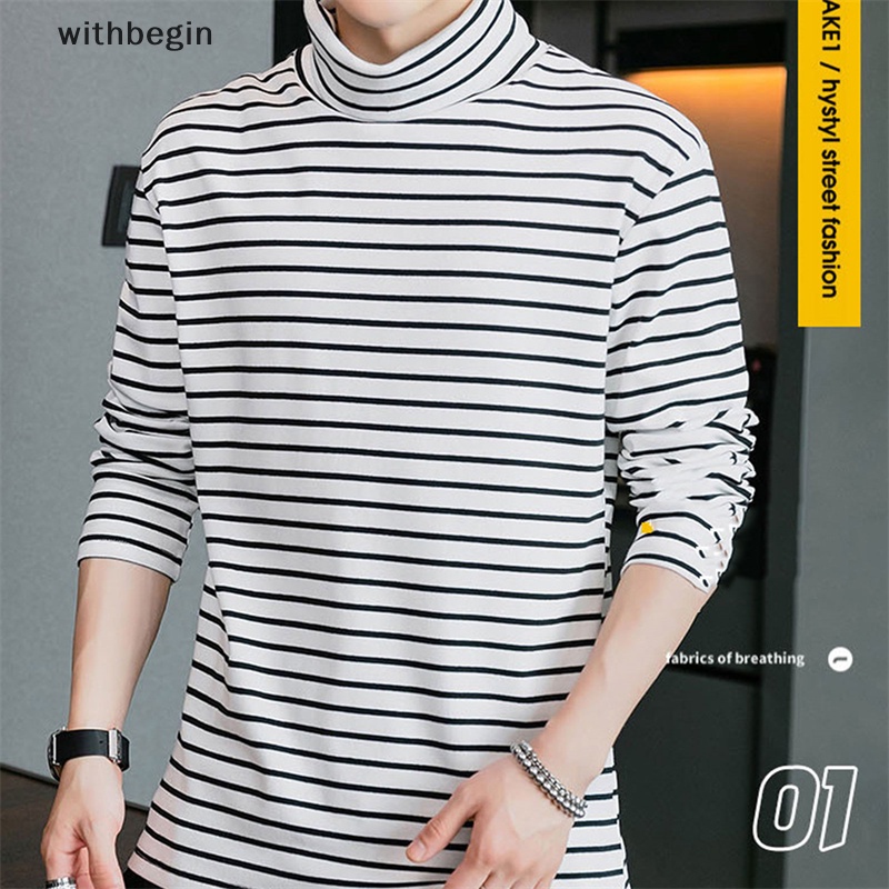 Áo Thun Dài Tay Cổ Lọ Họa Tiết Kẻ Sọc Phong Cách Đường Phố