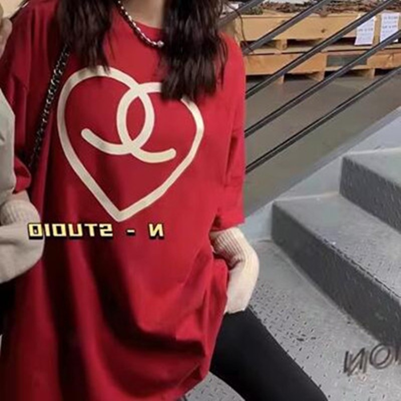 Áo Thun Cotton Cổ Tròn Ngắn Tay Dáng Rộng In Hình Thời Trang Hè Hàn Quốc Dành Cho Nữ 2023