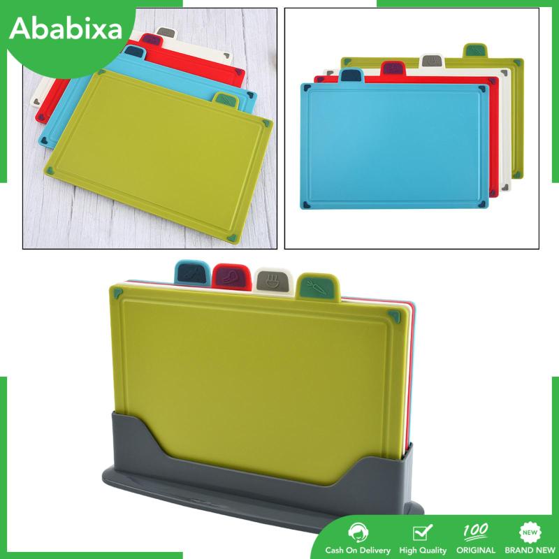 Set 4 Thớt Cắt Thực Phẩm Chống Trượt Kèm Giá Đỡ Tiện Dụng Cho Nhà Bếp