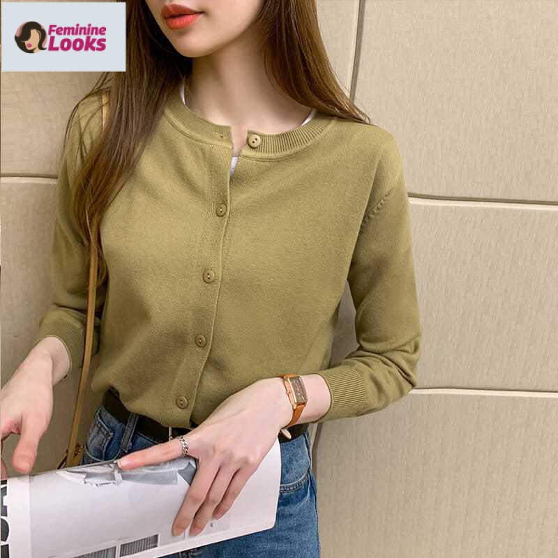 Áo Khoác Cardigan Dệt Kim Mỏng Dáng Ngắn Thời Trang