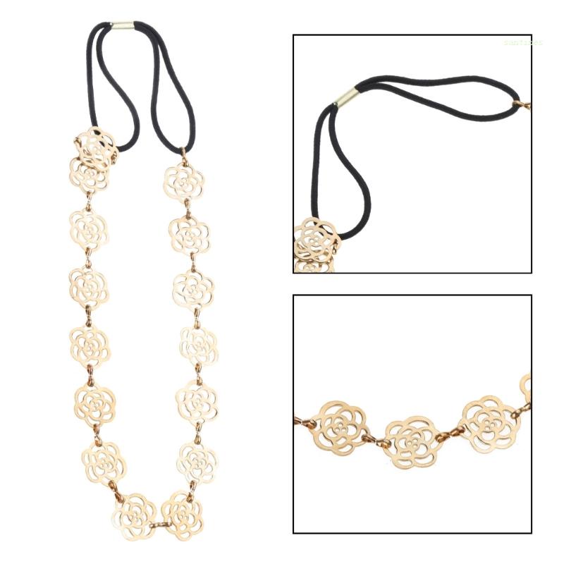Băng Đô Cài Tóc Co Giãn Hình Hoa Hồng Bằng Kim Loại Phong Cách Vintage