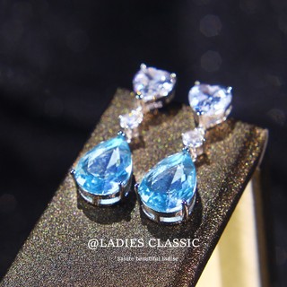Khuyên Tai Giọt Nước Đính Đá Sapphire Lấp Lánh