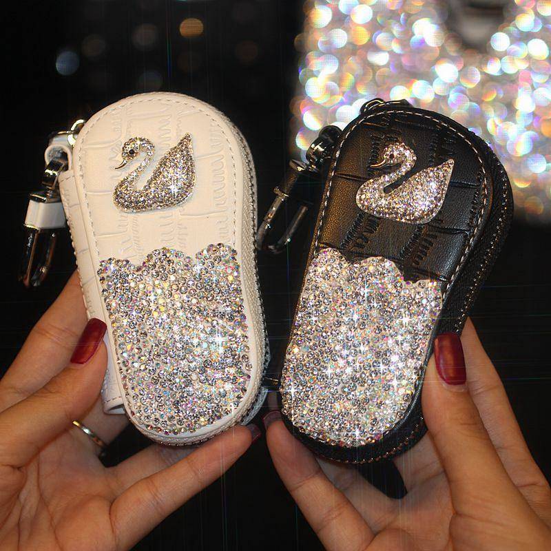 Car Key Protector Swan Diamond Car Keychain Cartoon Cute Female Personality Creative Versatile Key Case 06ej