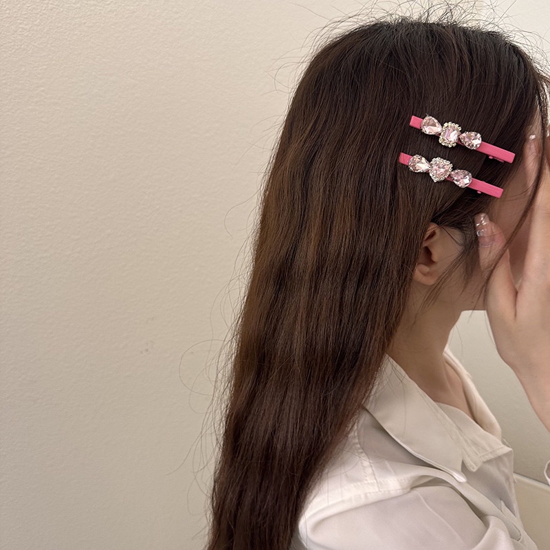 Kẹp Tóc Đính Đá Hình Trái Tim Màu Hồng Ngọt Ngào Phong Cách Hàn Quốc Dễ Phối Đồ Thời Trang Mùa Hè Cho Nữ