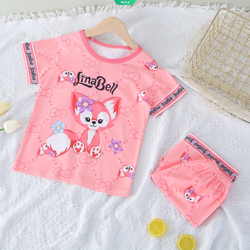 Bộ Đồ Ngủ Tay Ngắn In Hoạt Hình Hello Kitty Dành Cho Bé Gái
