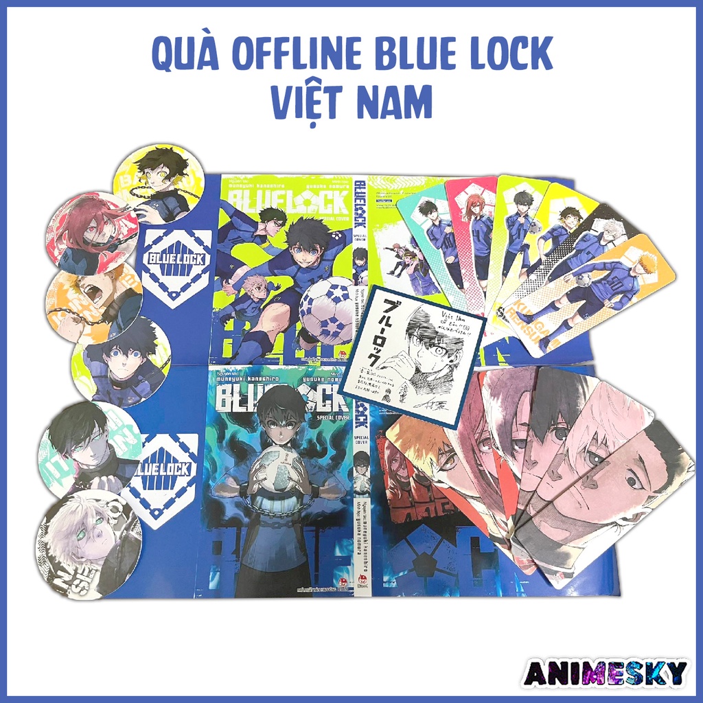 Full bộ quà Offline Blue Lock Việt Nam - Bìa limited, card tranh shikishi, bookmark, lót ly Blue Lock