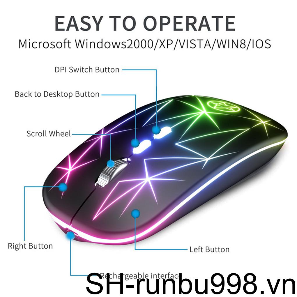 Chuột không dây 2 4GHz 1000 / 1200 / 1600 DPI 500mAh Có Thể Sạc Lại 7 Màu Sắc