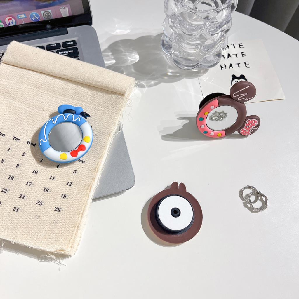 Hoạt Hình Disney Tròn Donut Họa Tiết Trang Điểm Gương Giá Đỡ Điện Thoại Hàn Quốc Đứng Nhẫn Cho Samsung Mobilephone