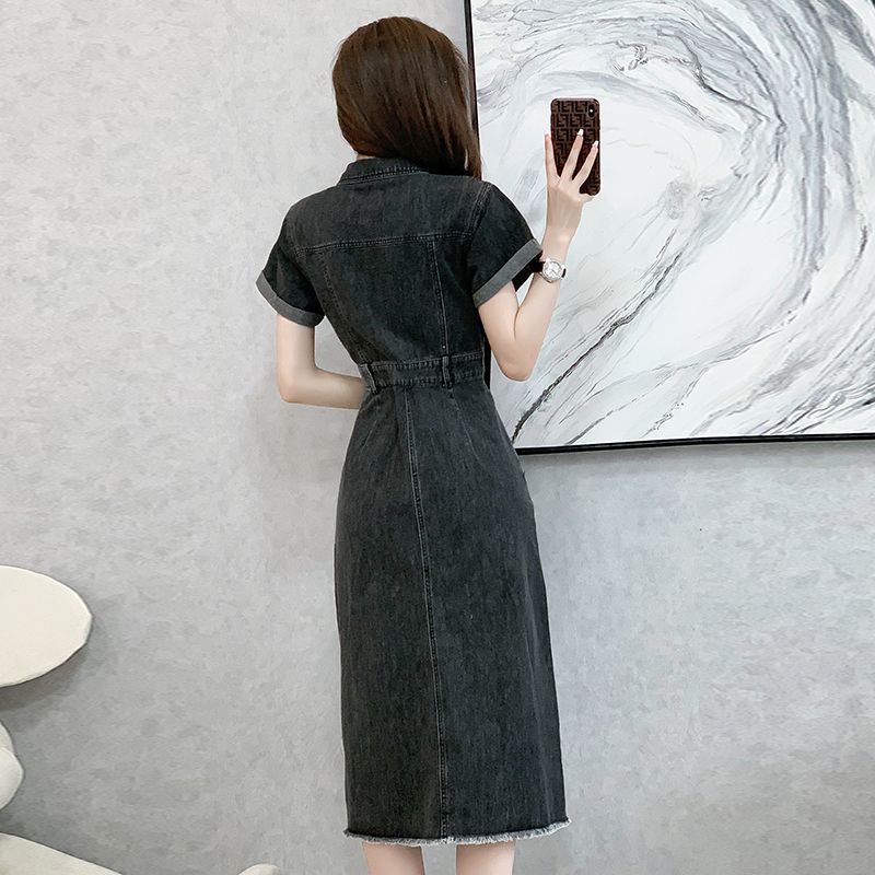 Đầm Sơ Mi Denim Dáng Dài Xẻ Tà Thời Trang Mùa Hè 2023 Phong Cách Mới Cho Nữ
