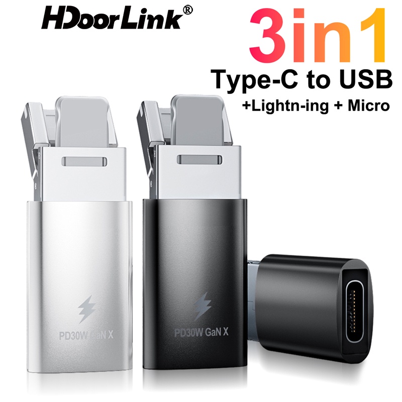 Đầu Chuyển Đổi OTG HdoorLink 3 Trong 1 Type C Sang USB / Micro USB / IOS Cho Ip-hone Huawei