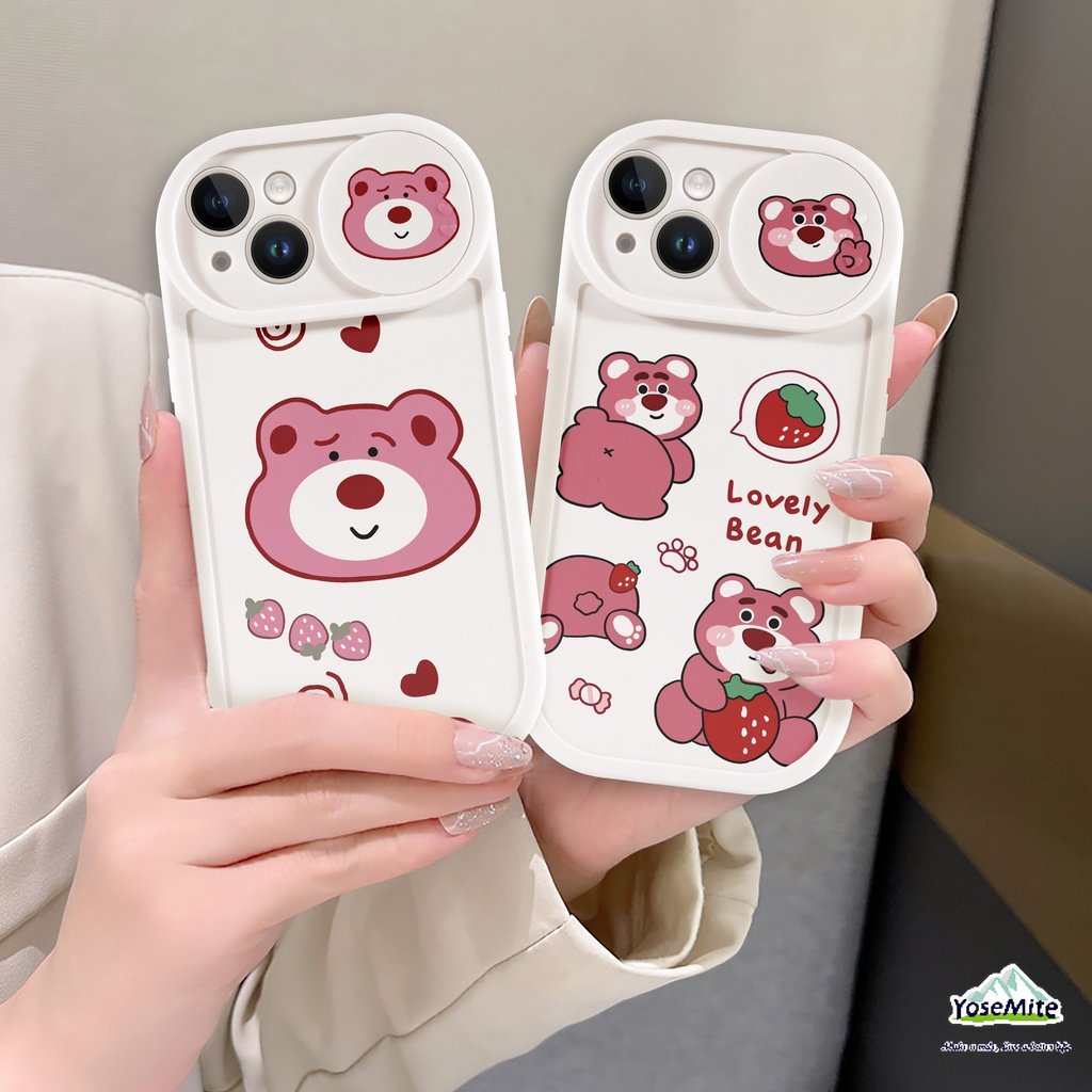 ốp lưng Trượt Gấu dâu tây iPhone 14 XR 13 11 12 Pro Max 8 7 6 6S Plus X Xs Max Se 2020 13 12 11 Ốp Điện Thoại Case