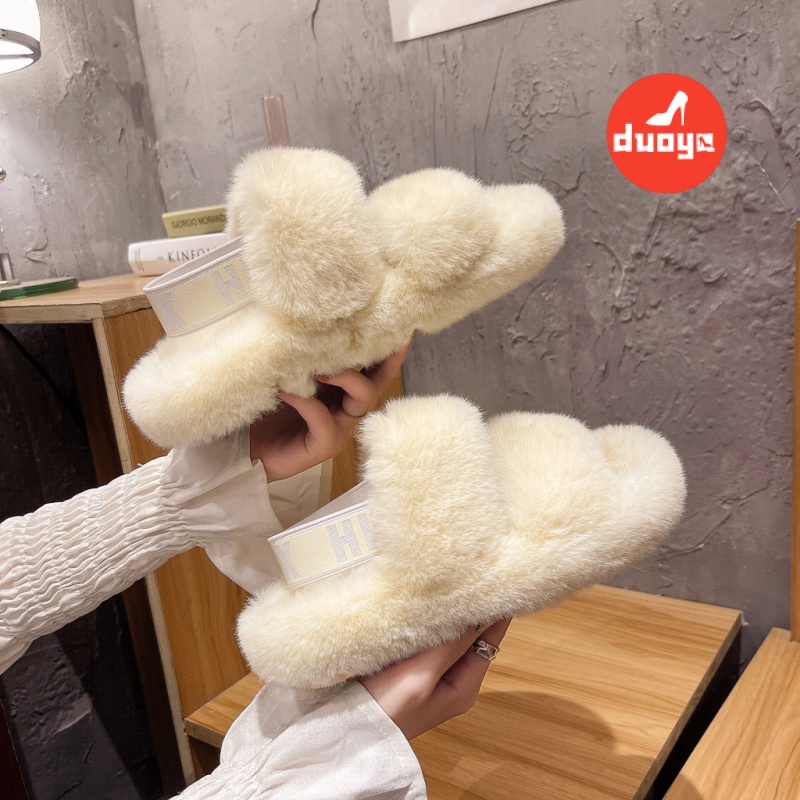 Duoya Tóc Thẳng ~ [Hàng Có Sẵn] Dép Bông Quai Chéo Đi Trong Nhà / Ngoài Trời Kích Thước Lớn Có Quai Chéo Bằng Vải Cotton Dày Hai Hàng Thương Mại Ngoại Thương