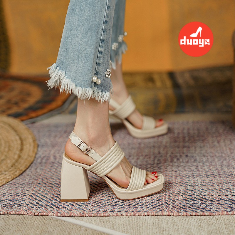 Duoya Giày Cao Gót Sandal Dây Phẳng Chống Nước Phiên Bản Hàn Quốc Cho Nữ Miễn Phí Vận Chuyển