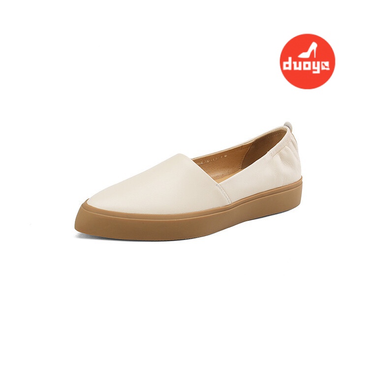 Duoya Tóc Thẳng ~ [Hàng Có Sẵn] Giày Búp Bê Da Mềm Mũi Nhọn Miệng Phẳng Dày Dặn Co Giãn Sang Trọng Cho Bà Ngoại Giao Hàng Miễn Phí