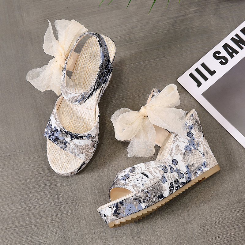 Giày Sandal Đế Xuồng Siêu Cao Chống Thấm Nước Phong Cách Dân Tộc Thời Trang Mùa Hè 2023 Mới Dành Cho Bạn Nữ