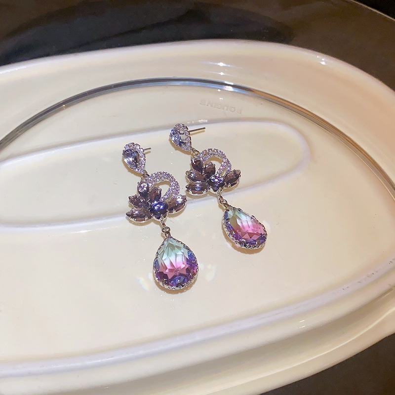 1 Đôi Bông Tai Hình Giọt Nước Đính Kim Cương Màu gradient Sang Trọng