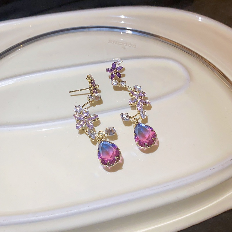 1 Đôi Bông Tai Hình Giọt Nước Đính Kim Cương Màu gradient Sang Trọng