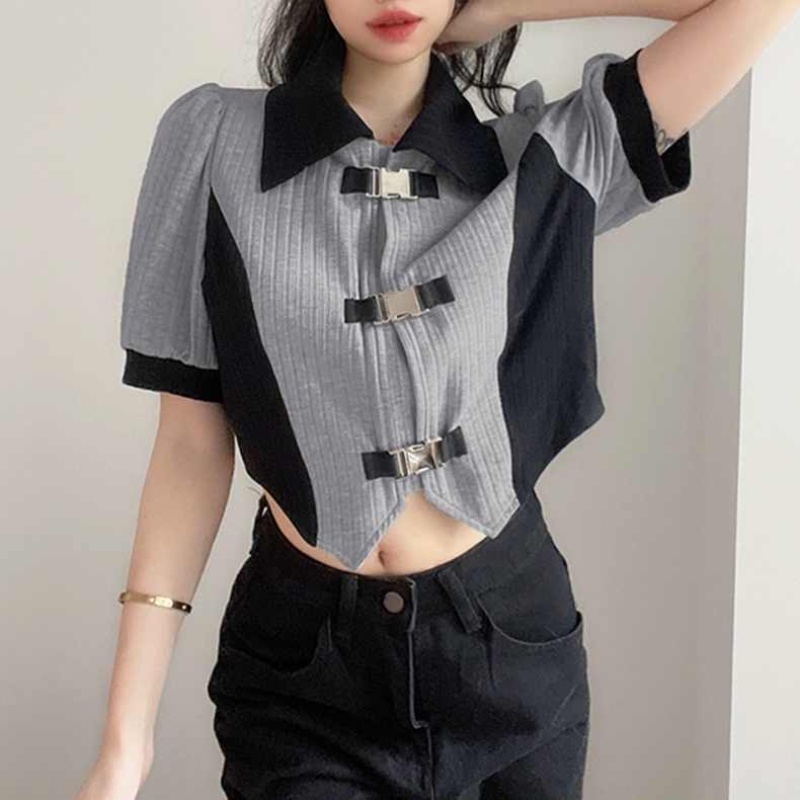 Áo Kiểu Tay Phồng Phối Nút Kim Loại Thời Trang Mùa Hè Cho Nữ