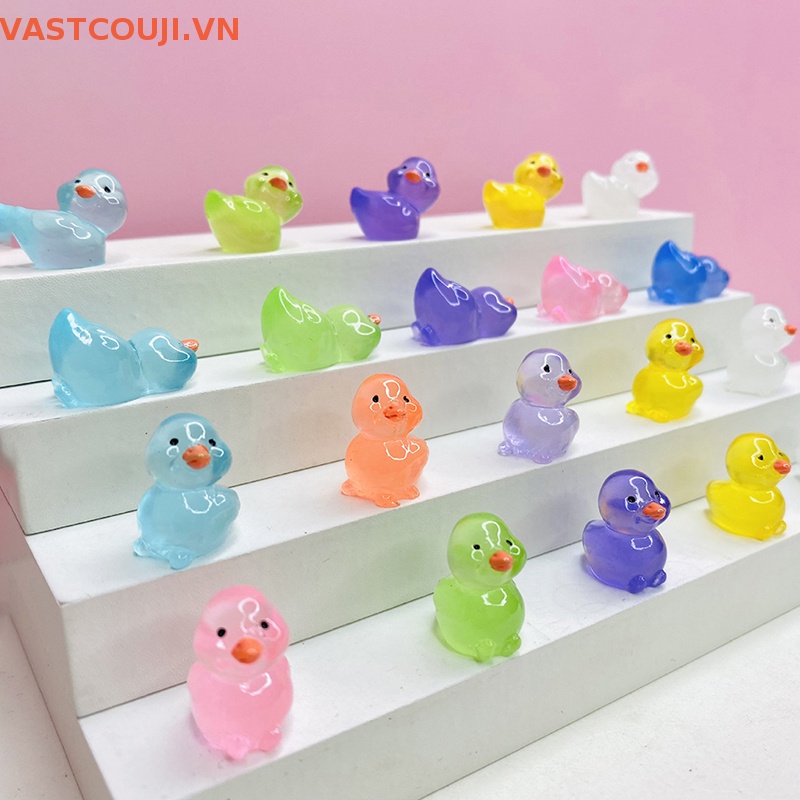 Bộ 5 Tượng Vịt Hoạt Hình Bằng Nhựa Resin Màu Dạ Quang Trang Trí