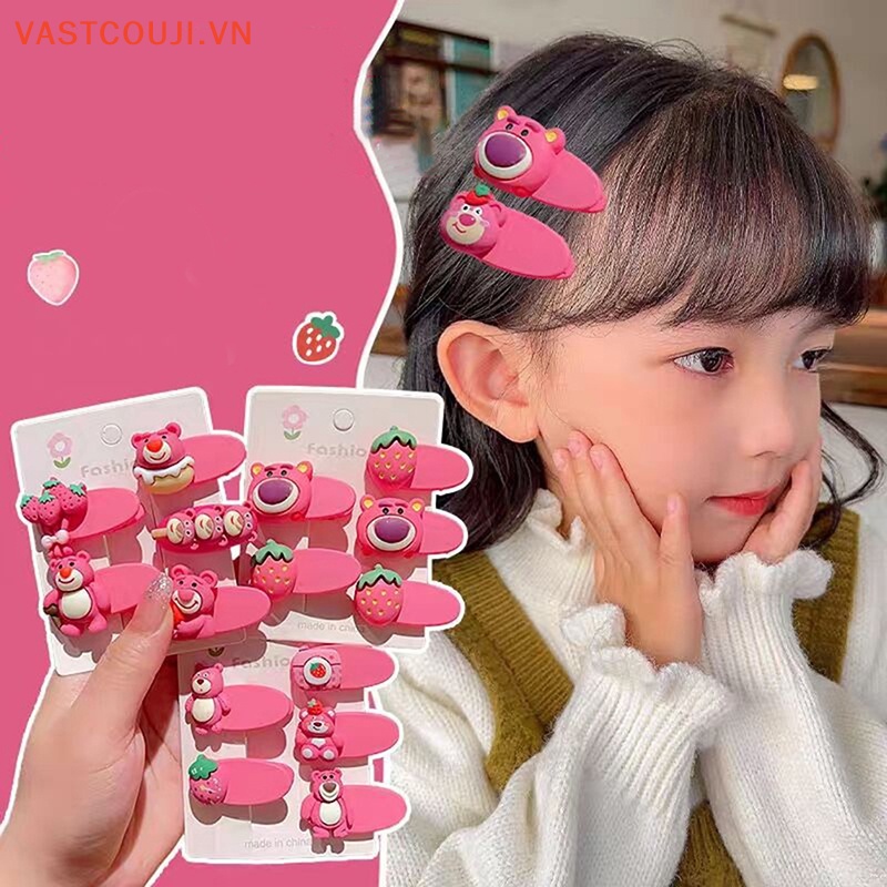 Bộ 5 Kẹp Tóc Họa Tiết Gấu Và Dâu Tây Dễ Thương Cho Bé Gái