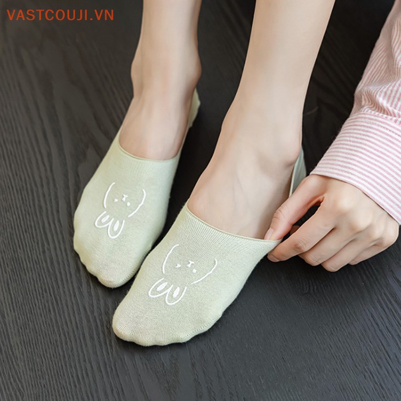 Vớ Cotton Mỏng Cổ Thấp Màu Trơn Thoáng Khí Họa Tiết Hoạt Hình Dễ Thương Cho Nữ