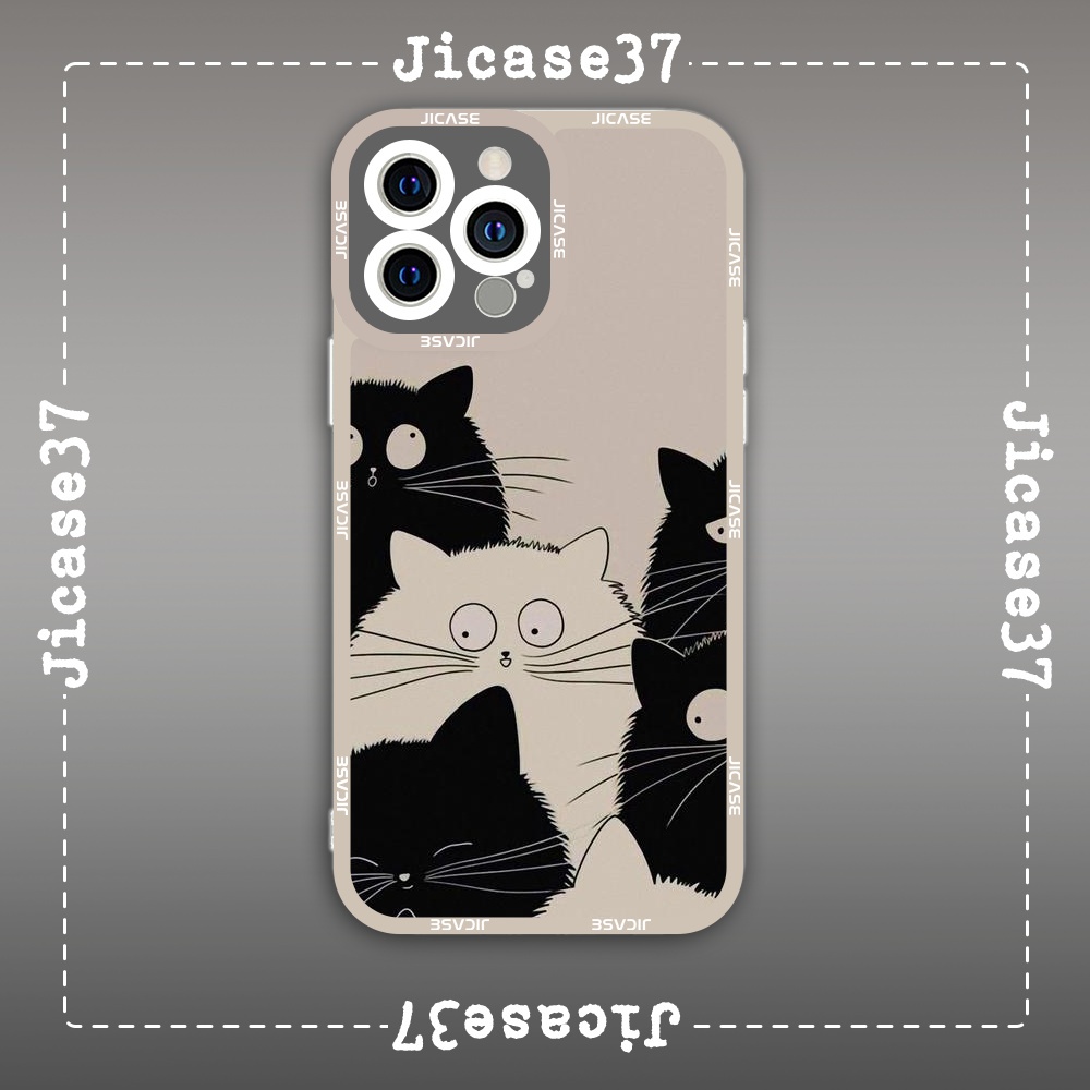 Ốp lưng iphone cạnh vuông Jicase Mèo Trắng Mèo Đen Kitty Kitten Aesthetic Vintage