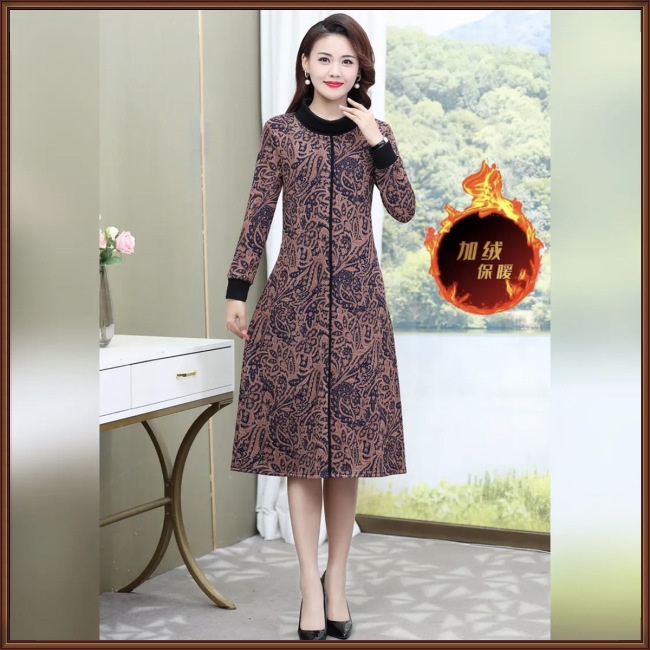 Đầm Dài Tay Cổ Lọ Size Lớn In Họa Tiết Retro Thời Trang Dành Cho Nữ