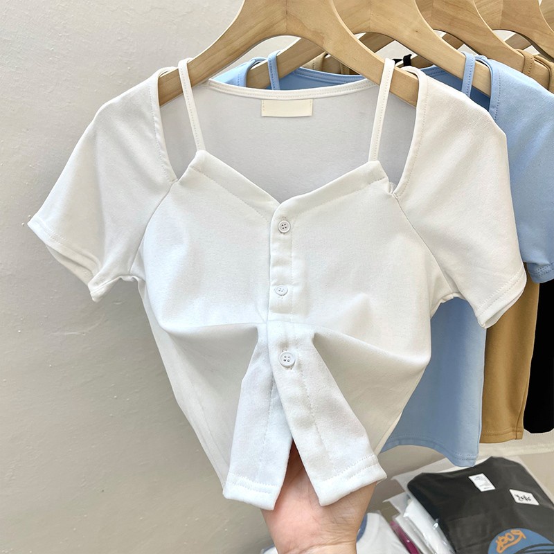 SUXI Áo Thun Tay Ngắn Hở Vai Màu Trơn Thời Trang Dành Cho Nữ