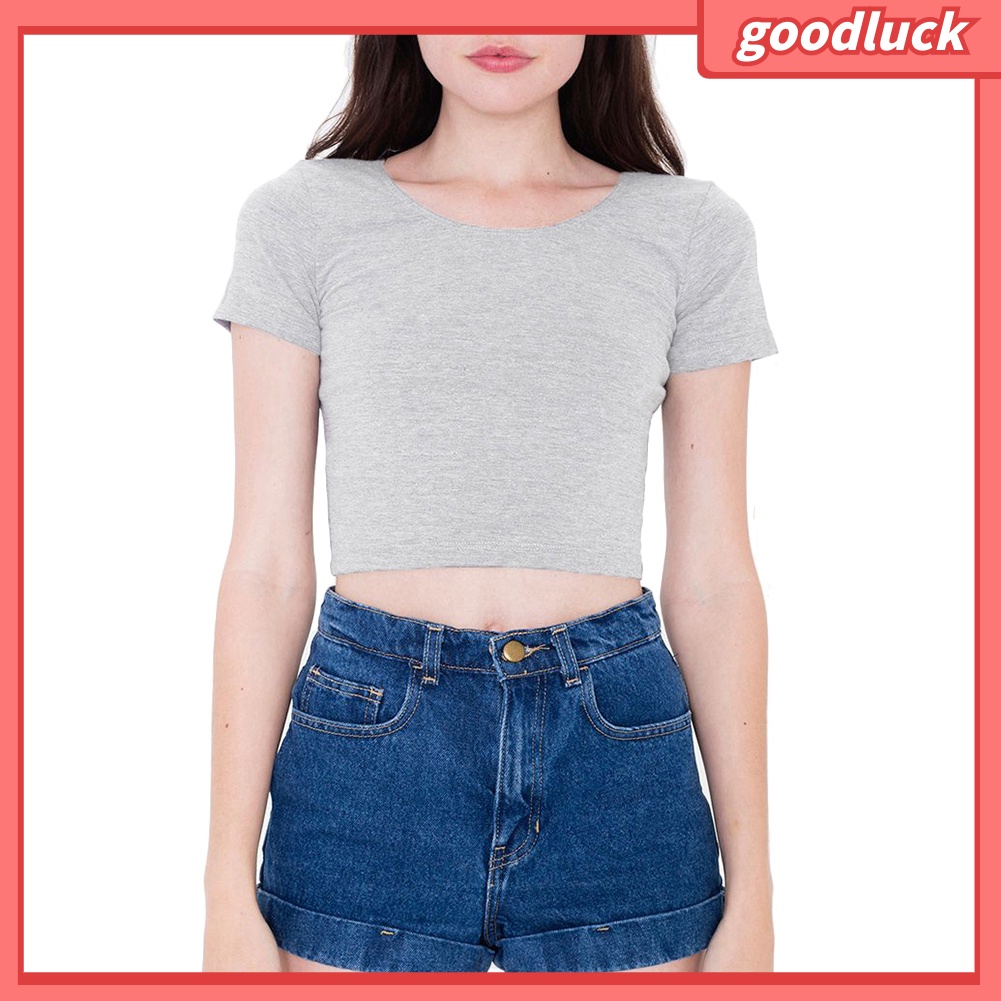 Áo Thun Crop Top Tay Ngắn Cổ Tròn Màu Sắc Đơn Giản Quyến Rũ Dành Cho Nữ