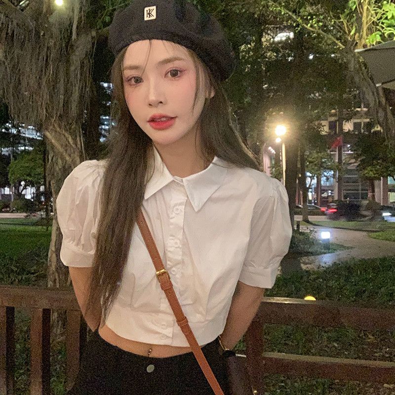 Áo Sơ Mi Ngắn Tay Cổ Polo Lưng Cao Thời Trang Mùa Hè Cho Nữ