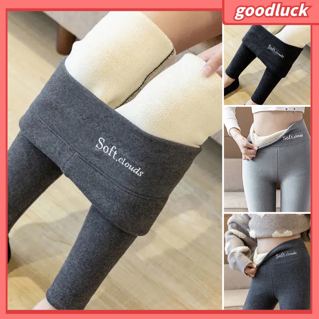 [ULK] Quần Legging Lưng Cao Màu Trơn Lót Lông Cừu Co Giãn Tốt Giữ Ấm Mùa Thu Đông Dành Cho Nữ Mặc Hàng Ngày