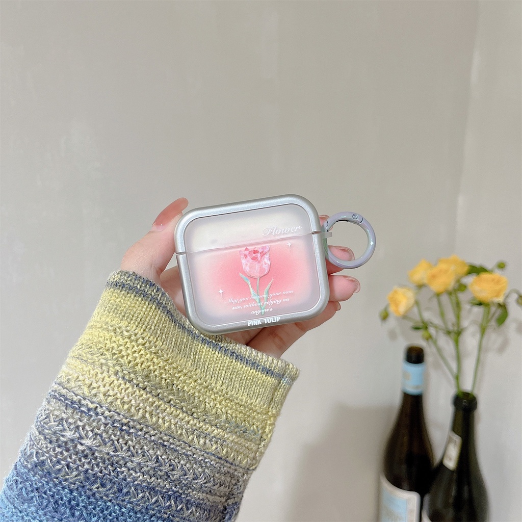 Vỏ Bảo Vệ Hộp Sạc Tai Nghe Bluetooth Không Dây AirPods 1 / 2 Gen3 Pro2 2022 Bằng TPU Mềm Trong Suốt Chống Trầy Xước Hình Hoa Tulip Hồng Đơn Giản