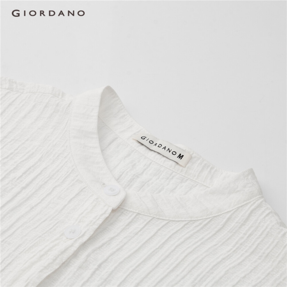 GIORDANO WOMEN Mockneck ribbon short sleeve shirt 18343904