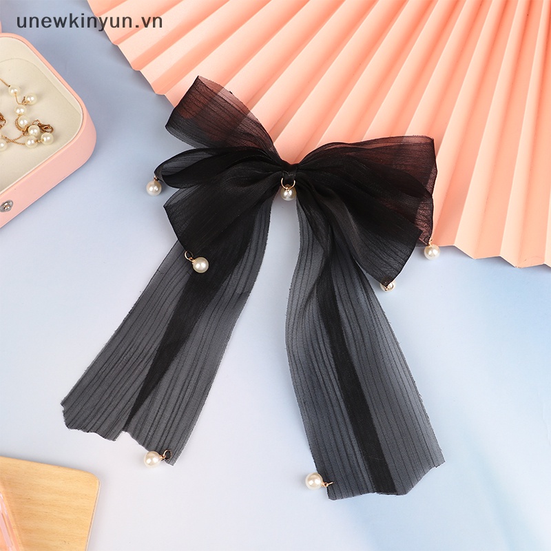 Kẹp Tóc Nơ Màu Trắng Đen Thời Trang Mùa Xuân Cho Nữ