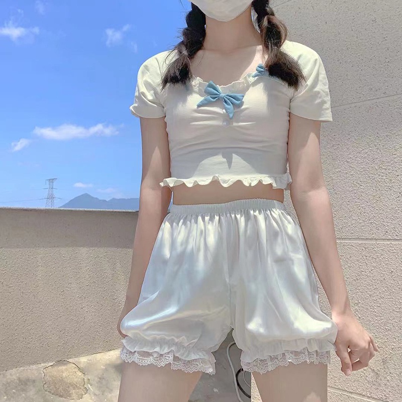 Quần Short Bảo Hộ Vải Satin Phối Ren Thời Trang Cao Cấp Cho Nữ