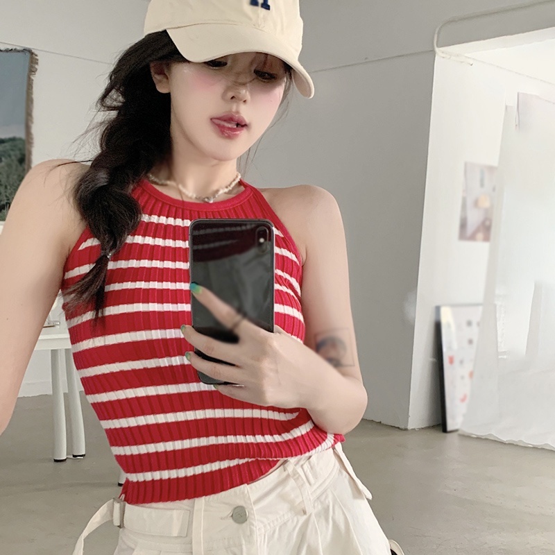 Áo Dệt Kim Hai Dây Ôm Dáng Hở Lưng Gợi Cảm Cho Nữ