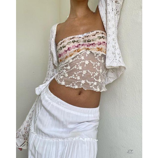 Áo Croptop Không Tay Xuyên Thấu Họa Tiết Hoa Thời Trang Đường Phố CY03