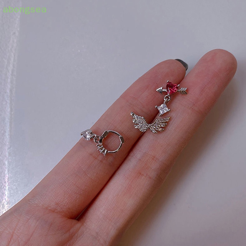 1 Bông Tai Hình Trái Tim Đính Đá Zircon Bằng Thép Không Gỉ Dễ Thương Cho Nữ