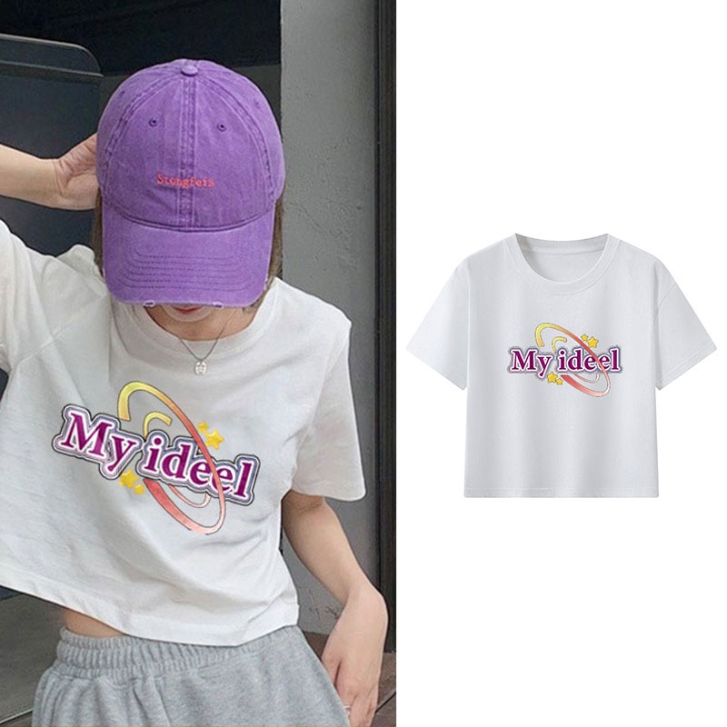 Áo Thun 100% Cotton Tay Ngắn Cổ Tròn In Họa Tiết Phong Cách Hàn Quốc Cho Nữ