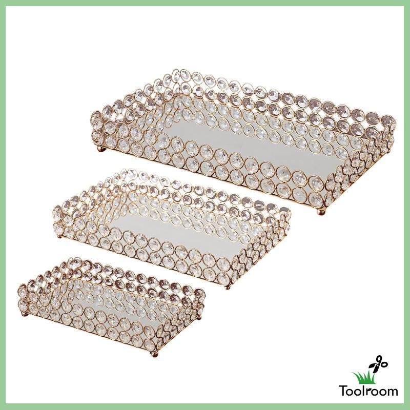 Khay Tráng Gương 3 Kích Cỡ Dùng Đựng Nước Hoa Trang Sức