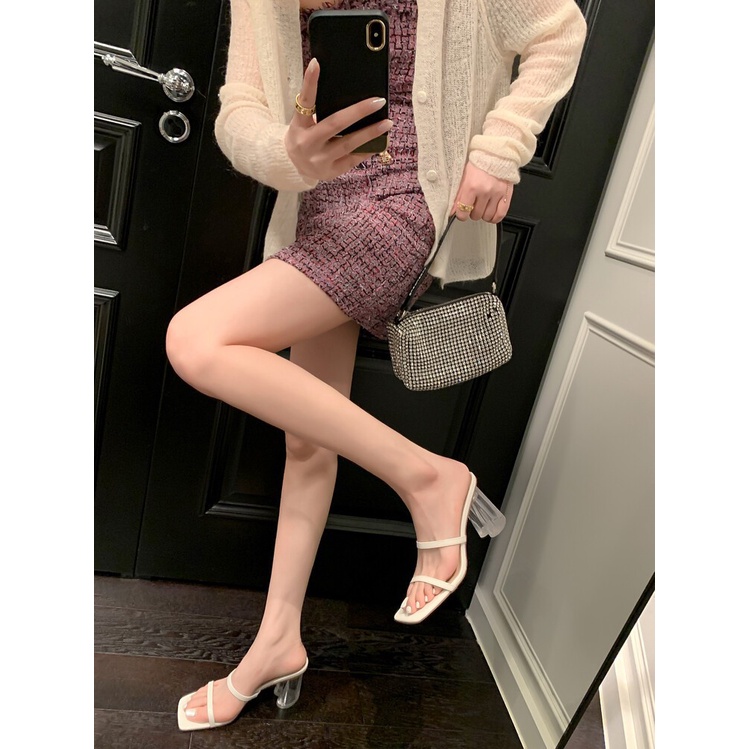 Duoya Dép Cao Gót Đế Dày Quai Ngang Trong Suốt Đơn Giản Dễ Phối Đồ Thời Trang Mùa Hè Phong Cách Hàn Quốc Cho Nữ