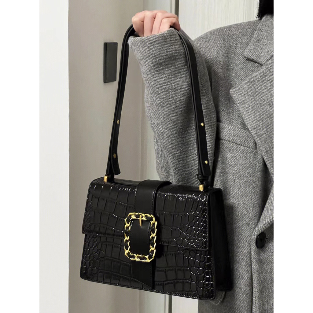 Túi Xách Đeo Vai Họa Tiết Da Cá Sấu Màu Đen / Vàng Sức Chứa Lớn Thời Trang Cao Cấp